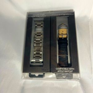 Vince Camuto Wall Street Collection Apple Watch Band Leather and Silver set